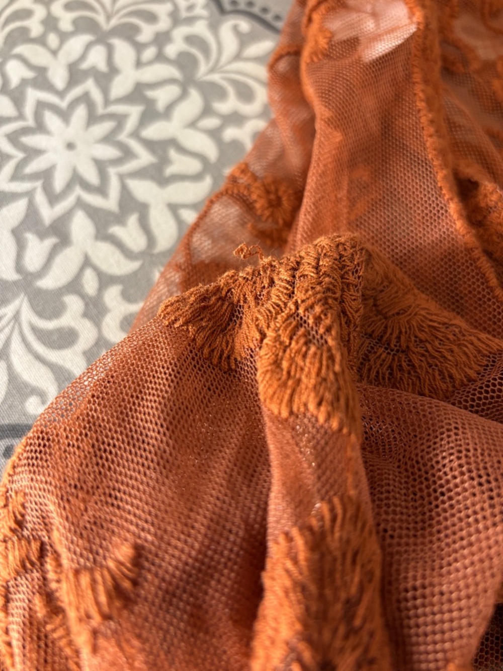 Dizzy Gal Sheer Embroidered Floral Lace Rust Brown Kimono Duster XL - Picture 12 of 12